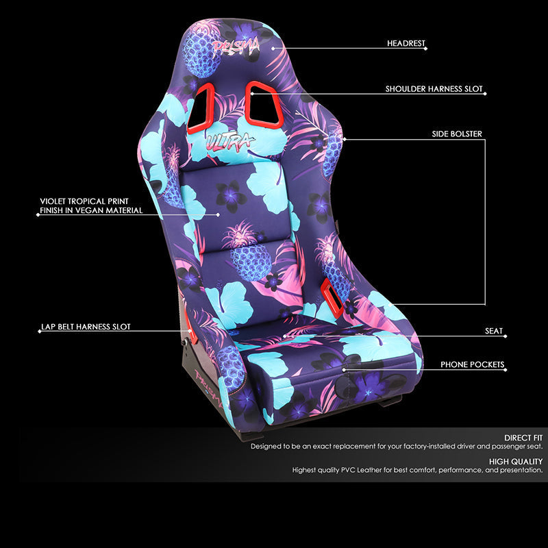 Vegan Satin Fixed Back Racing Bucket Seat - FRP-303-PINA