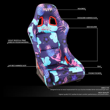 Vegan Satin Fixed Back Racing Bucket Seat - FRP-303-PINA