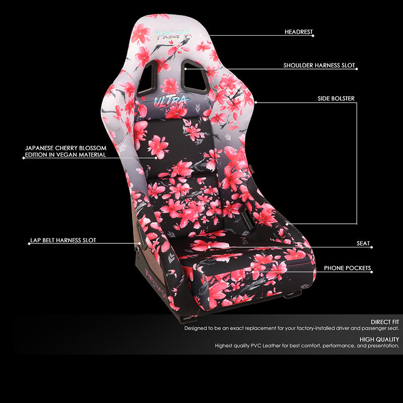 Vegan Satin Fixed Back Racing Bucket Seat - FRP-303-SAKURA
