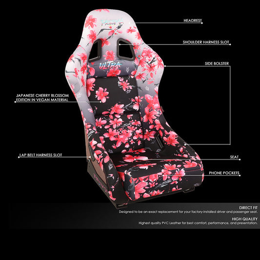 Vegan Satin Fixed Back Racing Bucket Seat - FRP-303-SAKURA