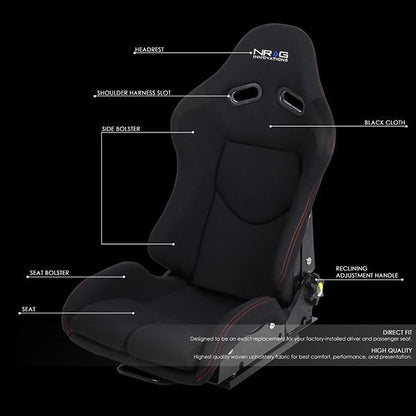 Reclinable Fabric Racing Seat w/Slider - RSC-400BK