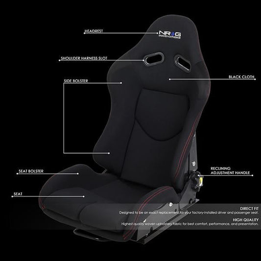 Reclinable Fabric Racing Seat w/Slider - RSC-400BK