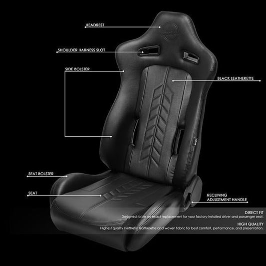 Fully Reclinable PVC Racing Seat - Left/Driver Side - RSC-810BK