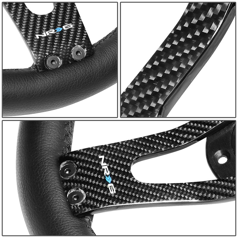 320mm Aluminum Carbon Fiber Spoke Leather Grip Steering Wheel - RST-002RCF