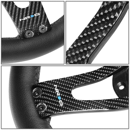 320mm Aluminum Carbon Fiber Spoke Leather Grip Steering Wheel - RST-002RCF