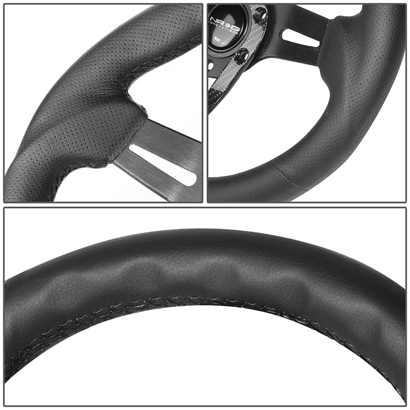 320mm Aluminum Carbon Fiber Spoke Leather Grip Steering Wheel - RST-002RCF