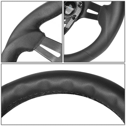 320mm Aluminum Carbon Fiber Spoke Leather Grip Steering Wheel - RST-002RCF
