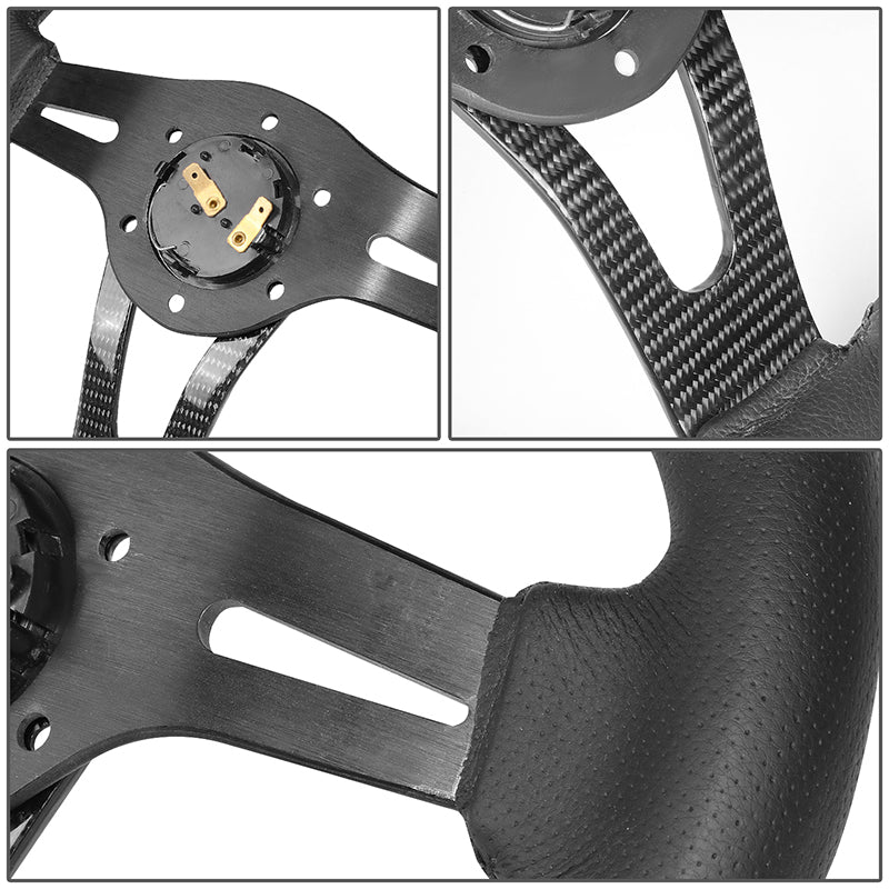 320mm Aluminum Carbon Fiber Spoke Leather Grip Steering Wheel - RST-002RCF