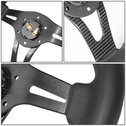 320mm Aluminum Carbon Fiber Spoke Leather Grip Steering Wheel - RST-002RCF