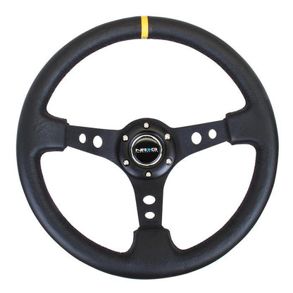 350mm 3 in. Deep Dish Leather Grip Steering Wheel - RST-006BK-Y