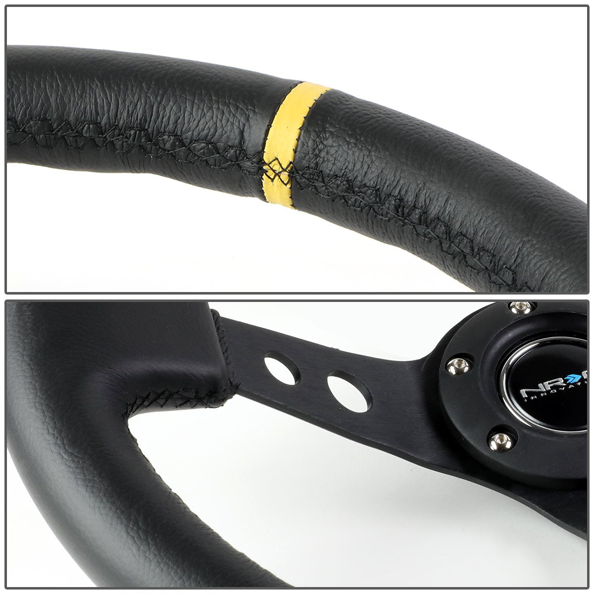 350mm 3 in. Deep Dish Leather Grip Steering Wheel - RST-006BK-Y
