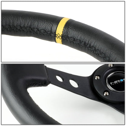350mm 3 in. Deep Dish Leather Grip Steering Wheel - RST-006BK-Y