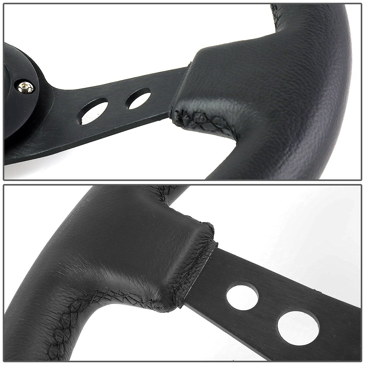 350mm 3 in. Deep Dish Leather Grip Steering Wheel - RST-006BK-Y