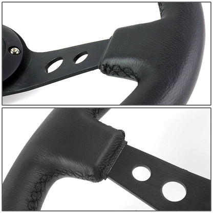 350mm 3 in. Deep Dish Leather Grip Steering Wheel - RST-006BK-Y