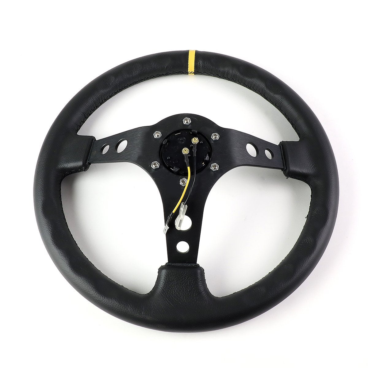 350mm 3 in. Deep Dish Leather Grip Steering Wheel - RST-006BK-Y