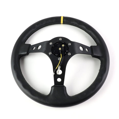 350mm 3 in. Deep Dish Leather Grip Steering Wheel - RST-006BK-Y