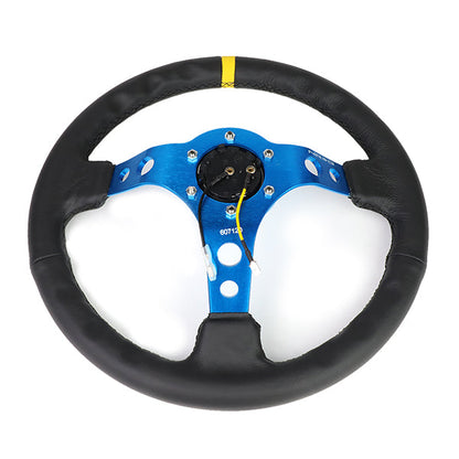 350mm 3 in. Deep Dish Leather Grip Steering Wheel - RST-006BL-Y