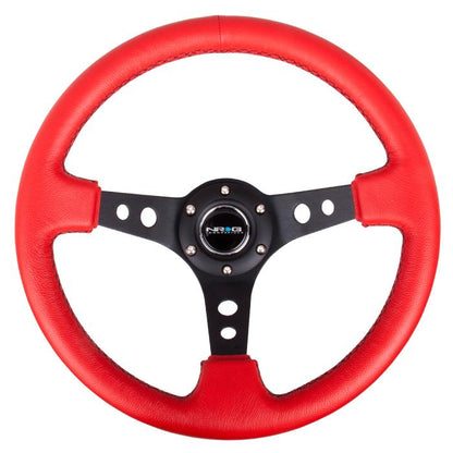 350mm 3 in. Deep Dish Red Leather Grip Steering Wheel - RST-006RR-BS