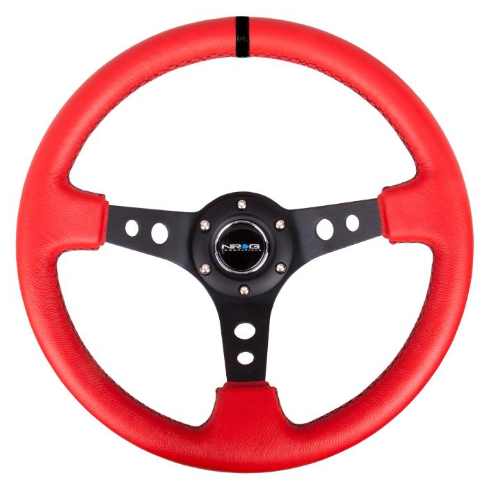 350mm 3 in. Deep Dish Red Leather Grip Steering Wheel - RST-006RR-BS-B
