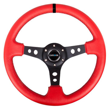 350mm 3 in. Deep Dish Red Leather Grip Steering Wheel - RST-006RR-BS-B