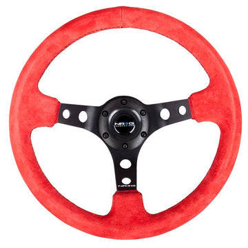 350mm 3 in. Deep Dish Red Suede Grip Steering Wheel - RST-006S-RR
