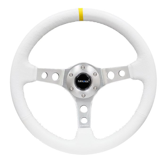 350mm 3 in. Deep Dish White Leather Grip Steering Wheel - RST-006WT-Y