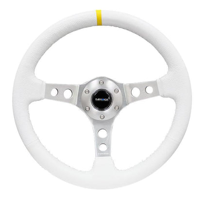 350mm 3 in. Deep Dish White Leather Grip Steering Wheel - RST-006WT-Y