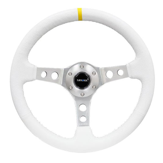 350mm 3 in. Deep Dish White Leather Grip Steering Wheel - RST-006WT-Y
