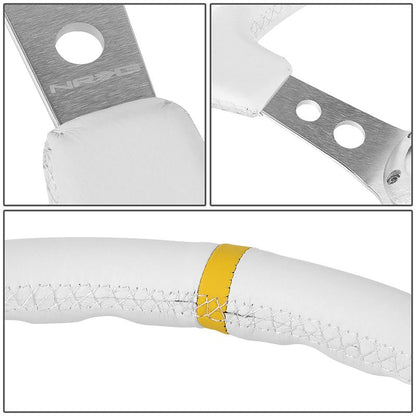 350mm 3 in. Deep Dish White Leather Grip Steering Wheel - RST-006WT-Y