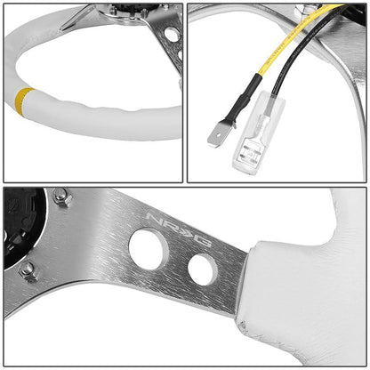 350mm 3 in. Deep Dish White Leather Grip Steering Wheel - RST-006WT-Y