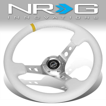 350mm 3 in. Deep Dish White Leather Grip Steering Wheel - RST-006WT-Y