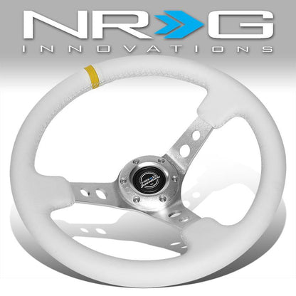 350mm 3 in. Deep Dish White Leather Grip Steering Wheel - RST-006WT-Y