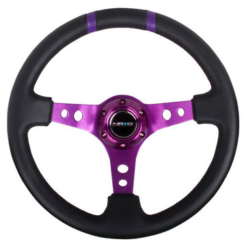 350mm 3 in. Deep Dish Leather Grip Steering Wheel - RST-016R-PP
