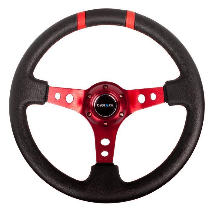 350mm 3 in. Deep Dish Leather Grip Steering Wheel - RST-016R-RD
