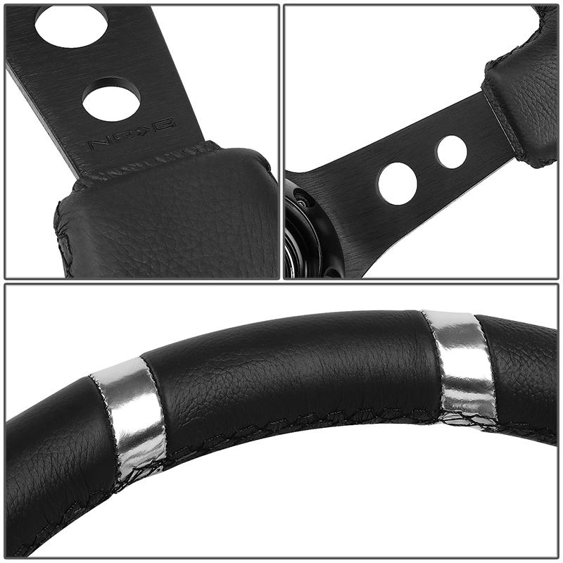 350mm 3 in. Deep Dish Leather Grip Steering Wheel - Aluminum - RST-016R-SL