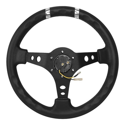 350mm 3 in. Deep Dish Leather Grip Steering Wheel - Aluminum - RST-016R-SL