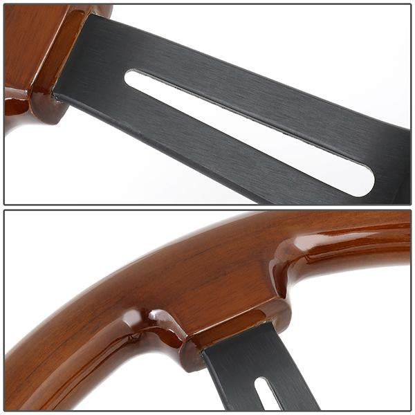 350mm 3 in. Deep Dish Colored Wood Grip Steering Wheel - RST-018BR-BK