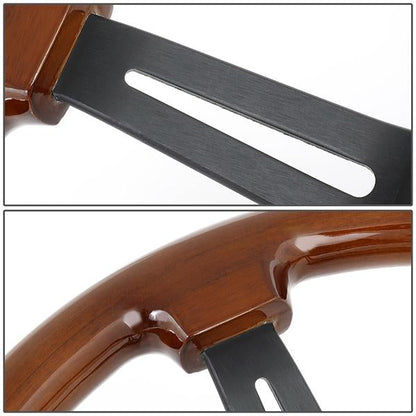 350mm 3 in. Deep Dish Colored Wood Grip Steering Wheel - RST-018BR-BK