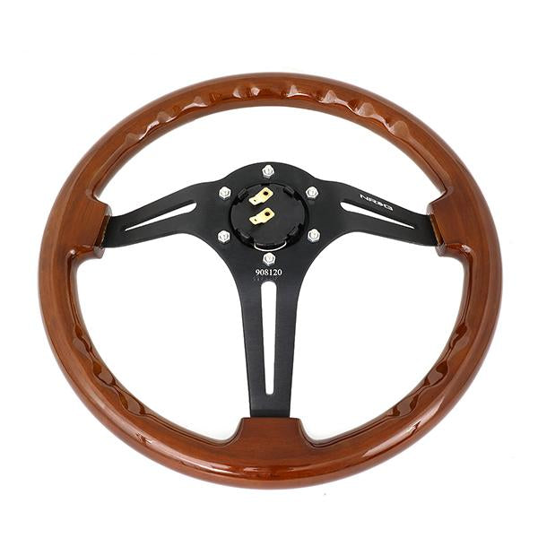 350mm 3 in. Deep Dish Colored Wood Grip Steering Wheel - RST-018BR-BK