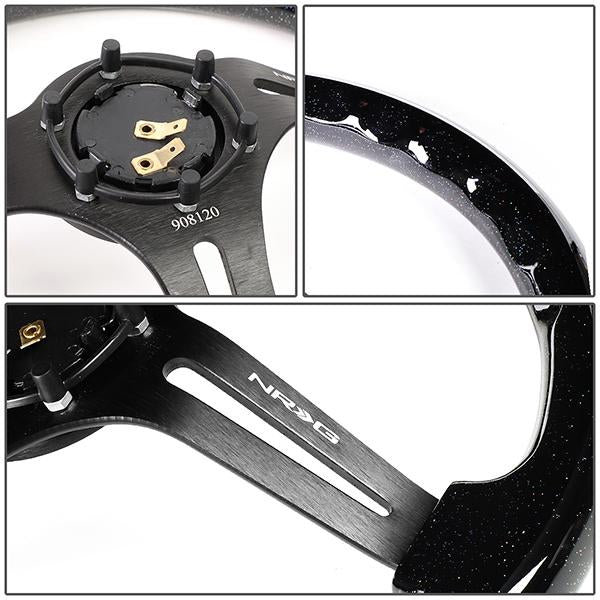 350mm 3 in. Deep Dish Black Spokes Colored Wood Steering Wheel - RST-018BSB-BK