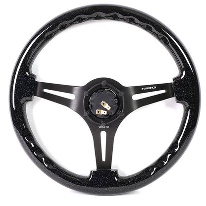 350mm 3 in. Deep Dish Black Spokes Colored Wood Steering Wheel - RST-018BSB-BK