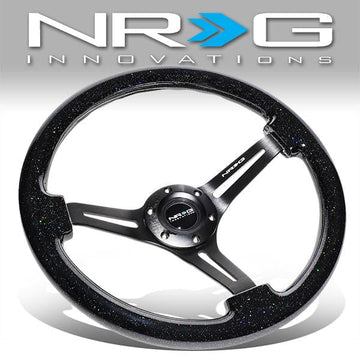 350mm 3 in. Deep Dish Black Spokes Colored Wood Steering Wheel - RST-018BSB-BK