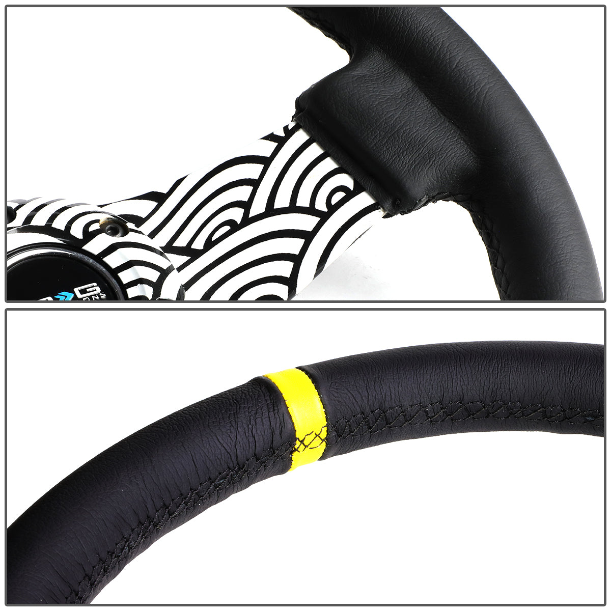 310mm 1.5 in. Deep Dish Leather Grip Steering Wheel - RST-021R-WAVE-Y