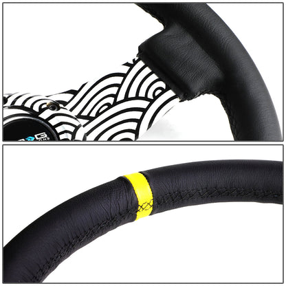 310mm 1.5 in. Deep Dish Leather Grip Steering Wheel - RST-021R-WAVE-Y