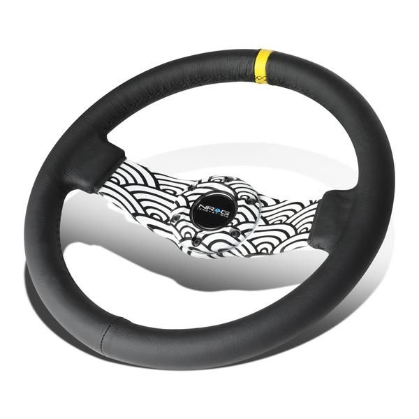 310mm 1.5 in. Deep Dish Leather Grip Steering Wheel - RST-021R-WAVE-Y