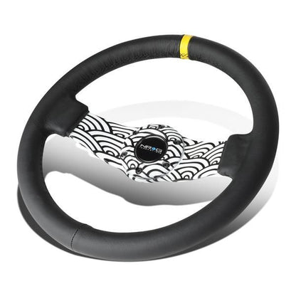 310mm 1.5 in. Deep Dish Leather Grip Steering Wheel - RST-021R-WAVE-Y