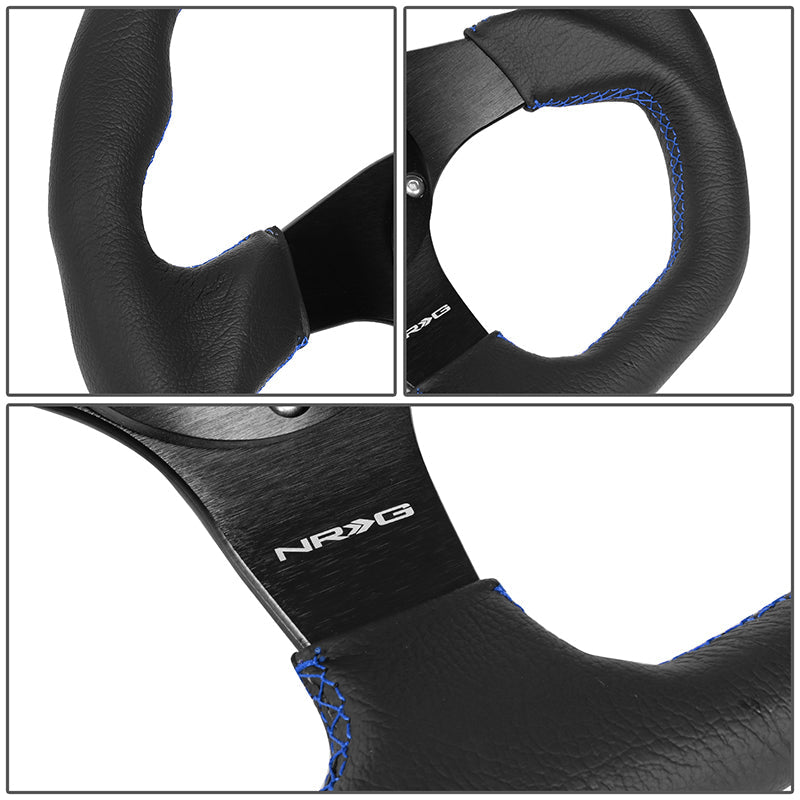 320mm Black Flat Bottom Leather Grip Steering Wheel - RST-024MB-R-BL