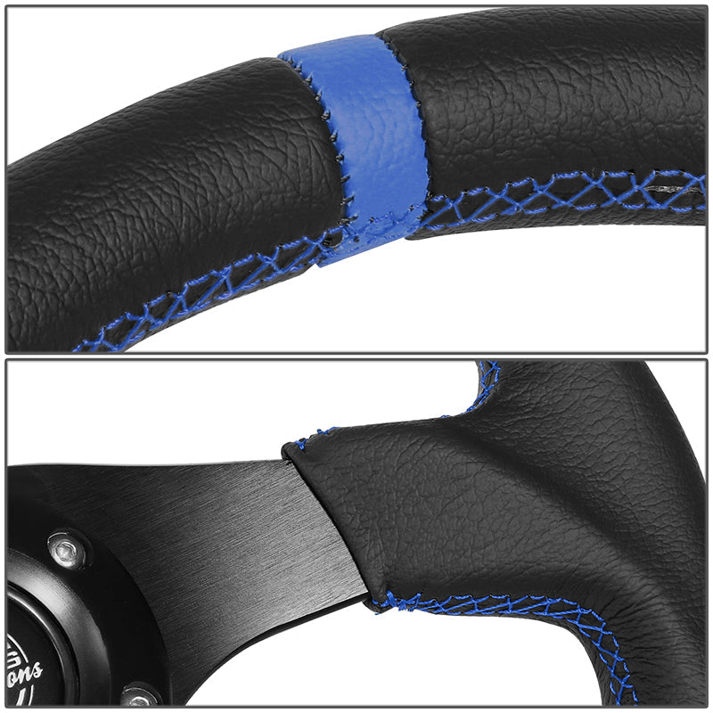 320mm Black Flat Bottom Leather Grip Steering Wheel - RST-024MB-R-BL