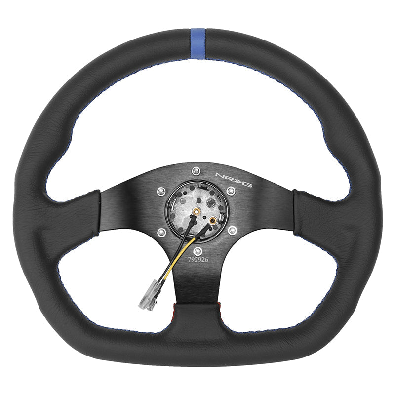 320mm Black Flat Bottom Leather Grip Steering Wheel - RST-024MB-R-BL