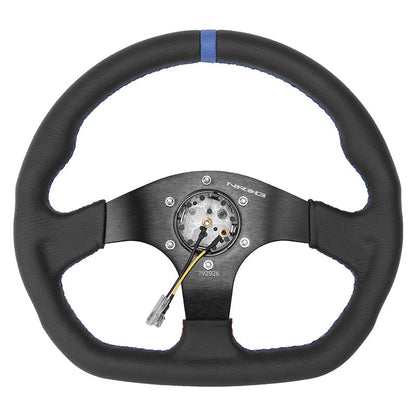 320mm Black Flat Bottom Leather Grip Steering Wheel - RST-024MB-R-BL